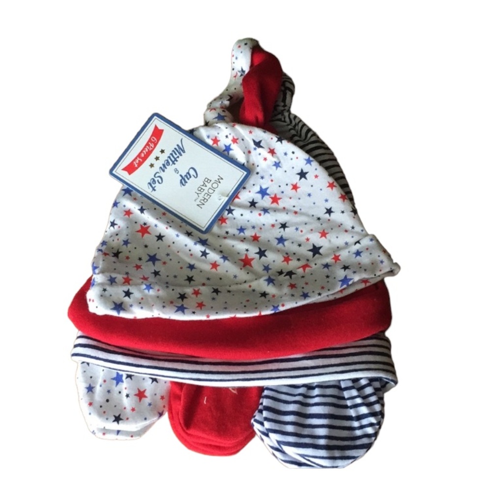 Modern Baby Caps & Mittens Set
